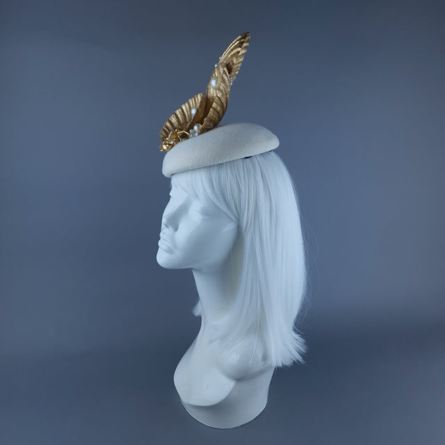 "Ceto" Gold & Pearl Shell & Crab Fascinator Hat