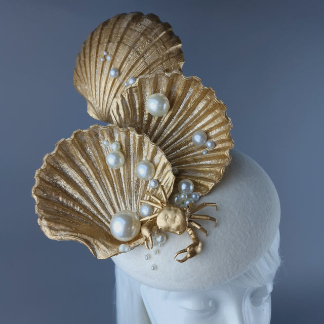 "Ceto" Gold & Pearl Shell & Crab Fascinator Hat