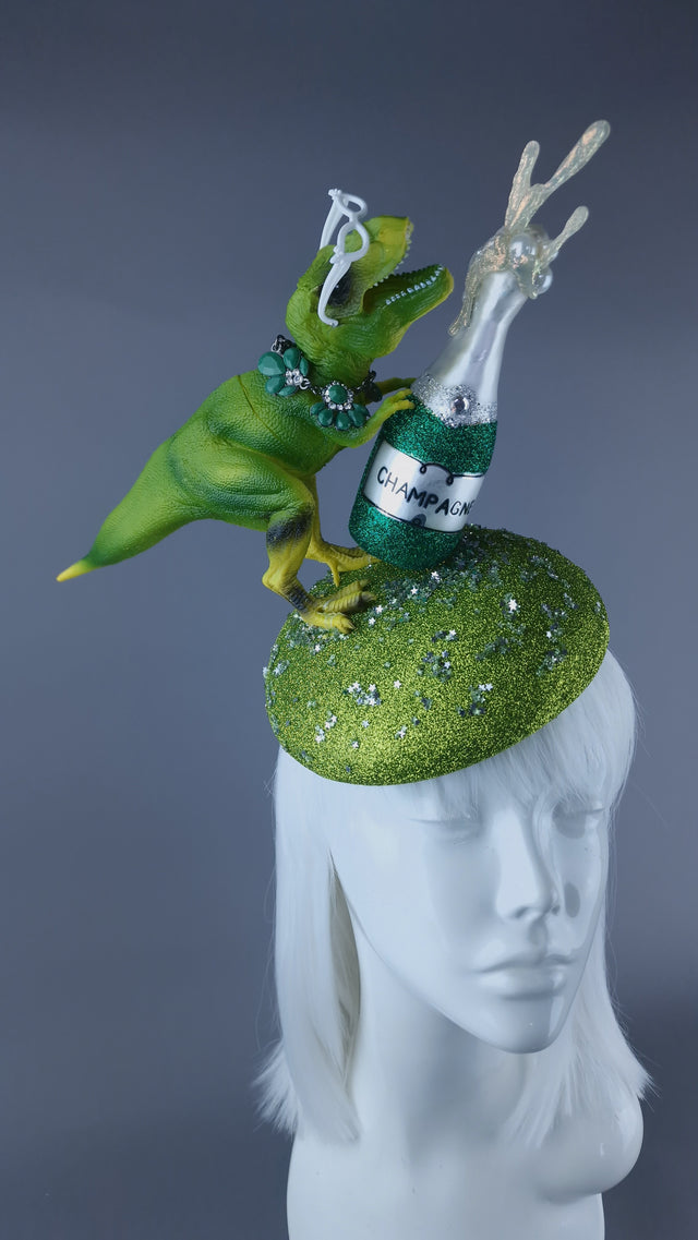 "Tipsy Bubbles" Dinosaur Champagne Fascinator Hat