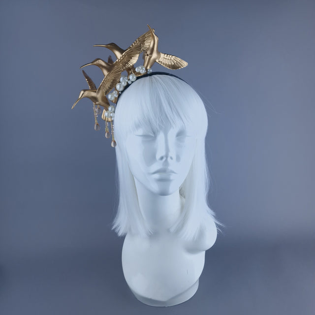"Zarina" Gold & Pearl Hummingbird Headband