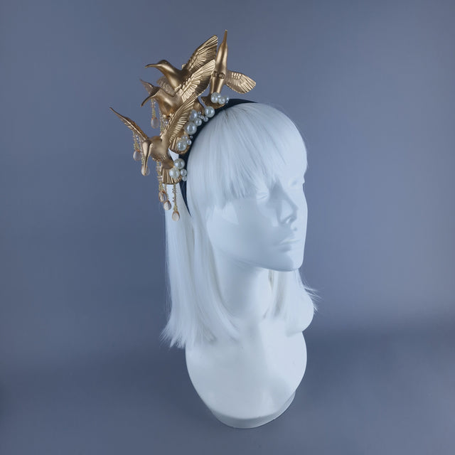 "Zarina" Gold & Pearl Hummingbird Headband