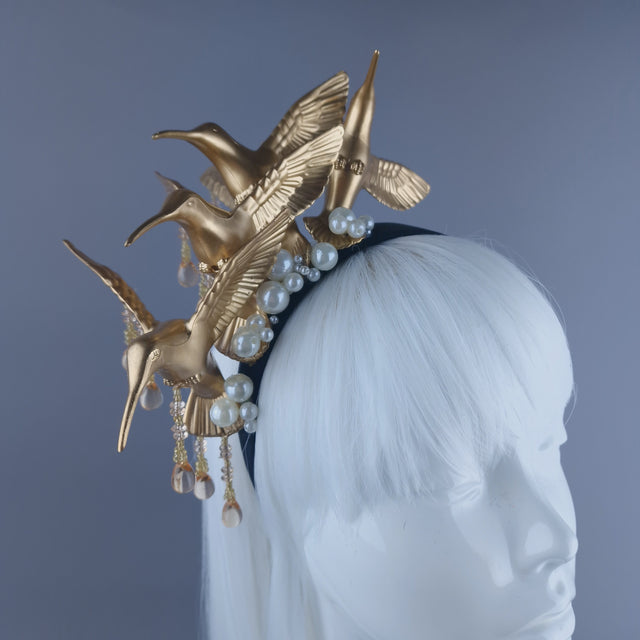 "Zarina" Gold & Pearl Hummingbird Headband