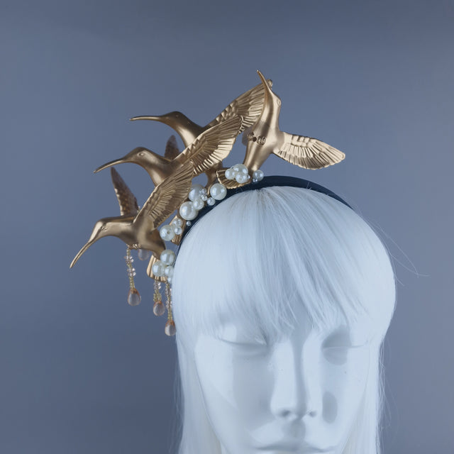 "Zarina" Gold & Pearl Hummingbird Headband