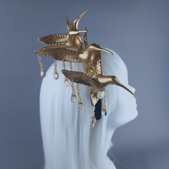 "Zarina" Gold & Pearl Hummingbird Headband