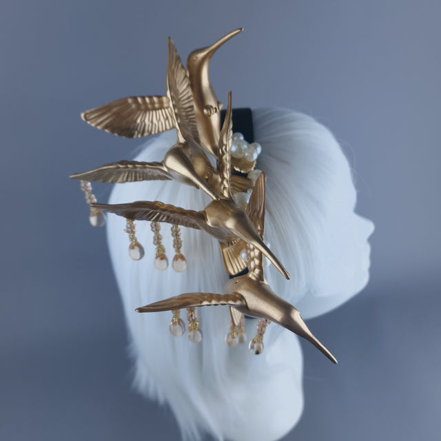 "Zarina" Gold & Pearl Hummingbird Headband