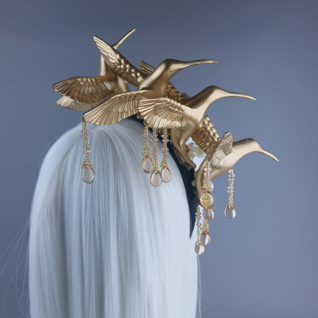 "Zarina" Gold & Pearl Hummingbird Headband