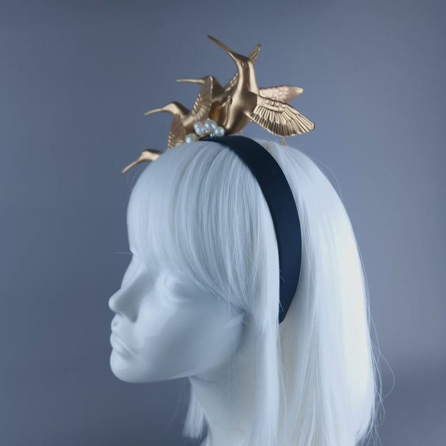 "Zarina" Gold & Pearl Hummingbird Headband