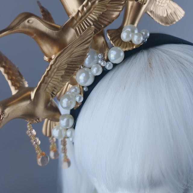 "Zarina" Gold & Pearl Hummingbird Headband