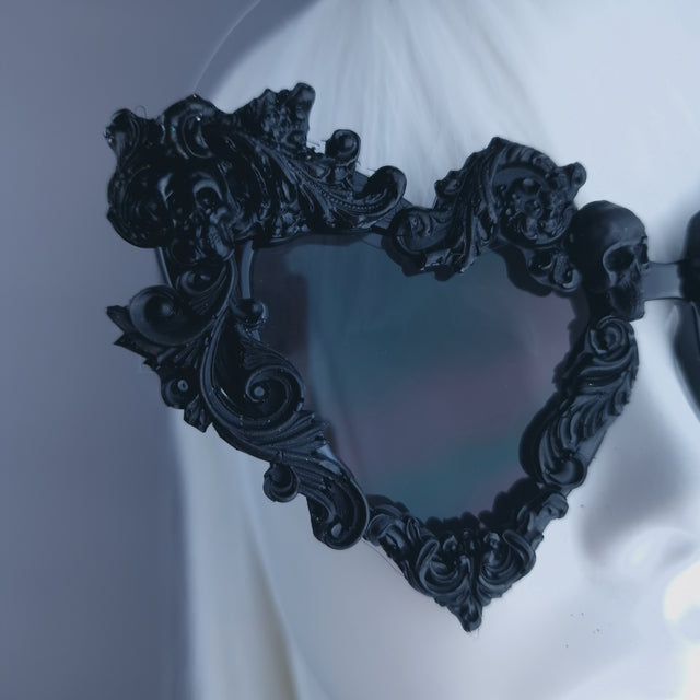 "Deadly" Black Filigree Skull Heart Shaped Sunglasses