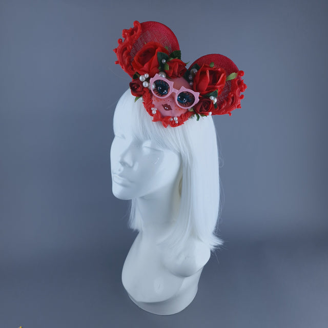 "Bloop" Red Dollface Ear Fascinator Hat