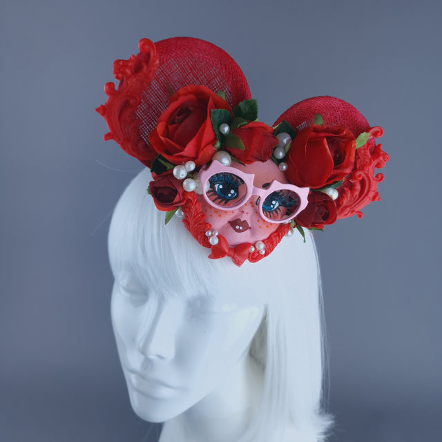 "Bloop" Red Dollface Ear Fascinator Hat