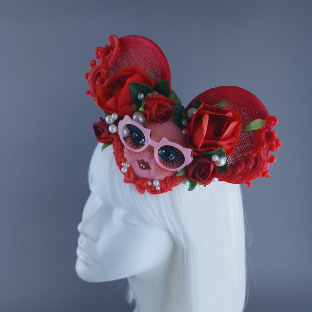 "Bloop" Red Dollface Ear Fascinator Hat