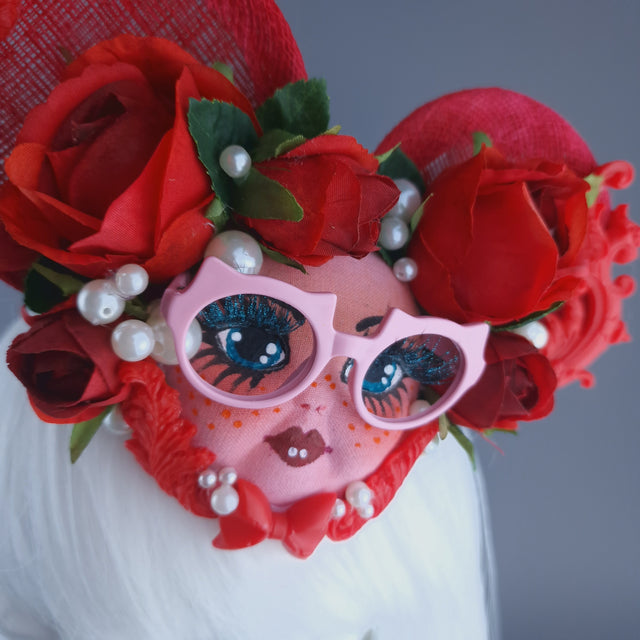 "Bloop" Red Dollface Ear Fascinator Hat