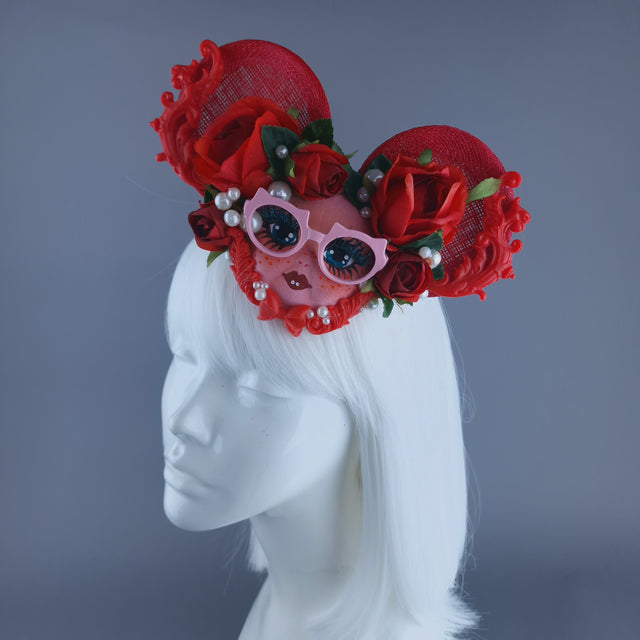"Bloop" Red Dollface Ear Fascinator Hat