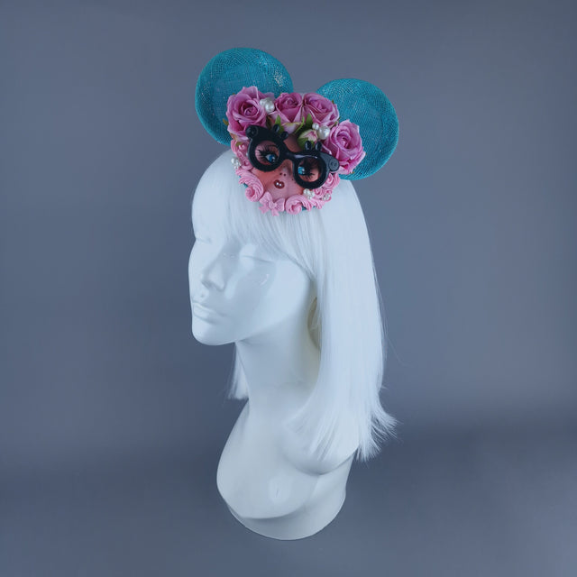 "Beeb" Blue & Pink Dollface Ear Fascinator Hat