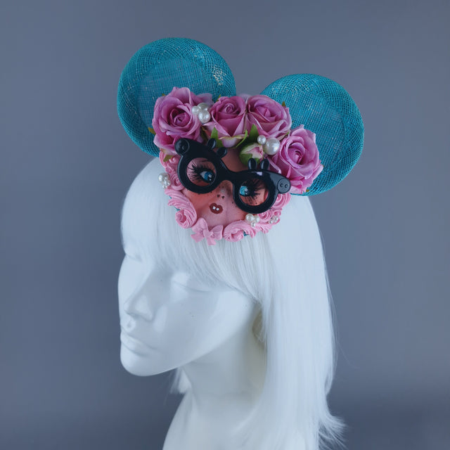 "Beeb" Blue & Pink Dollface Ear Fascinator Hat
