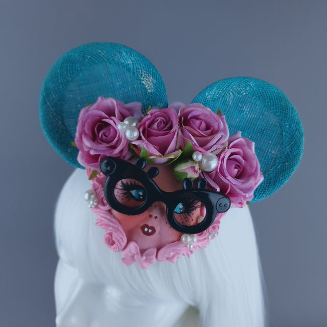 "Beeb" Blue & Pink Dollface Ear Fascinator Hat