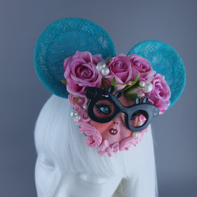 "Beeb" Blue & Pink Dollface Ear Fascinator Hat