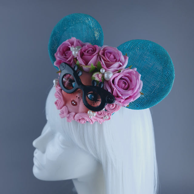 "Beeb" Blue & Pink Dollface Ear Fascinator Hat