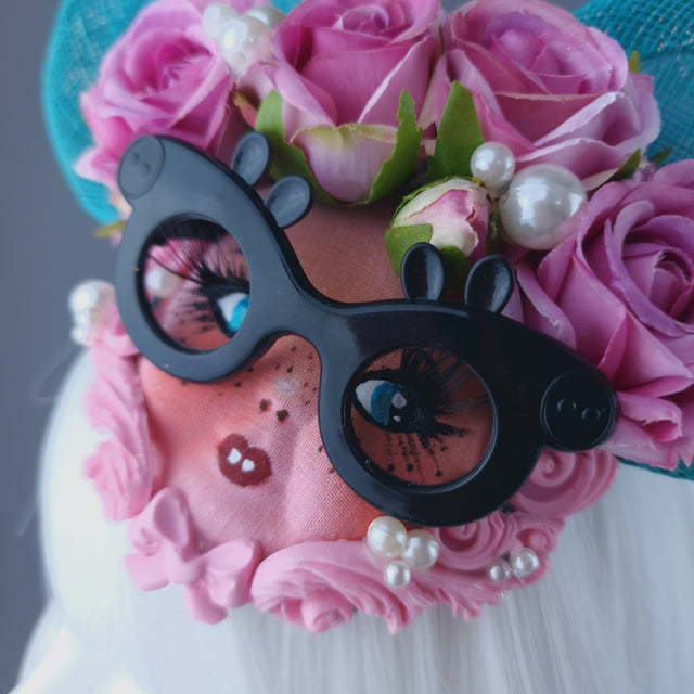 "Beeb" Blue & Pink Dollface Ear Fascinator Hat