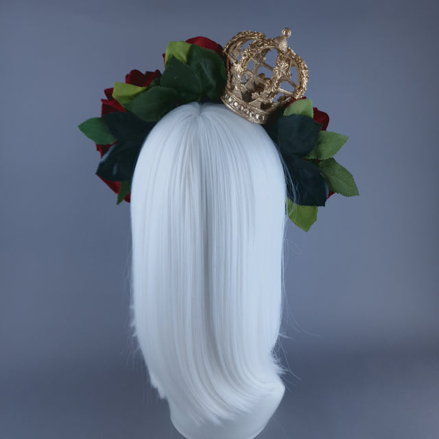 "Sanguis" Red Rose, Pearls & Gold Crown Headdress