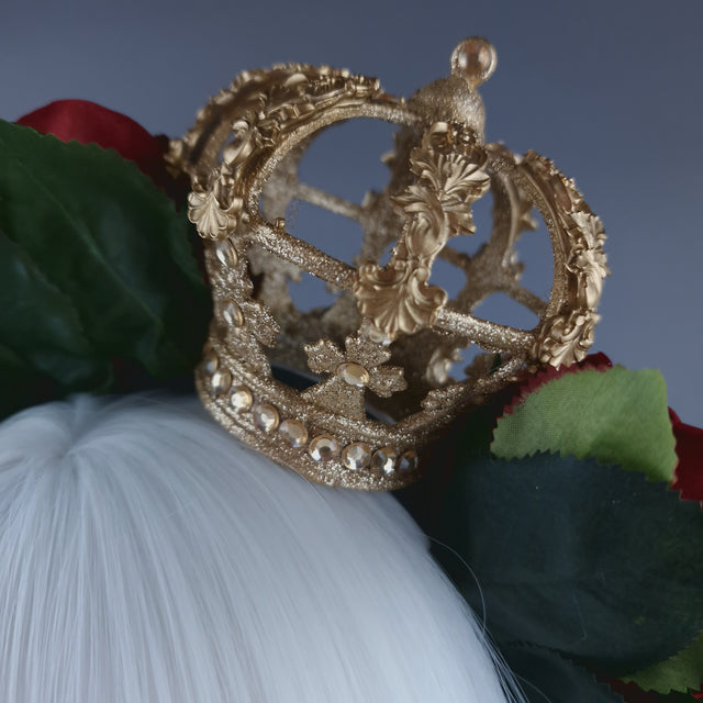 "Sanguis" Red Rose, Pearls & Gold Crown Headdress