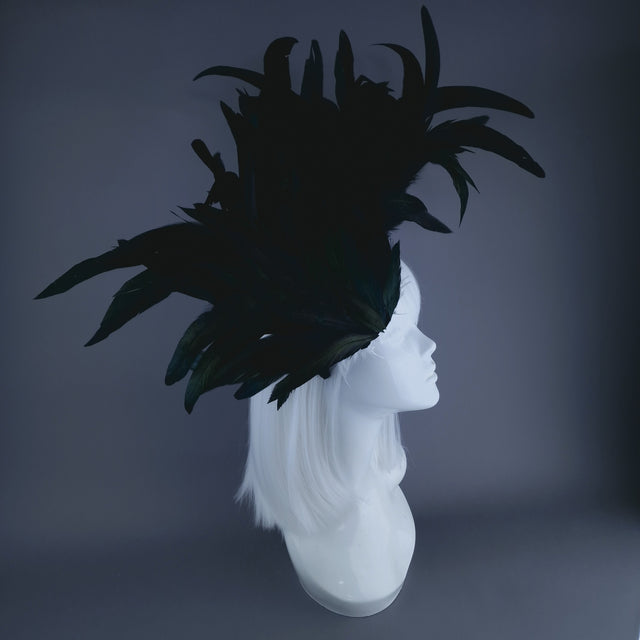 "Roo" Black Feather Headdress Fascinator Hat