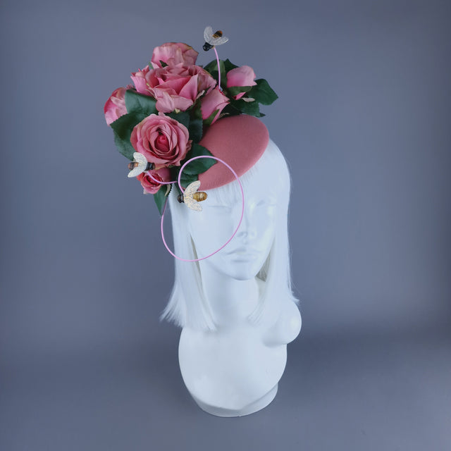 "Ayana" Pink Rose & Bees Fascinator Hat