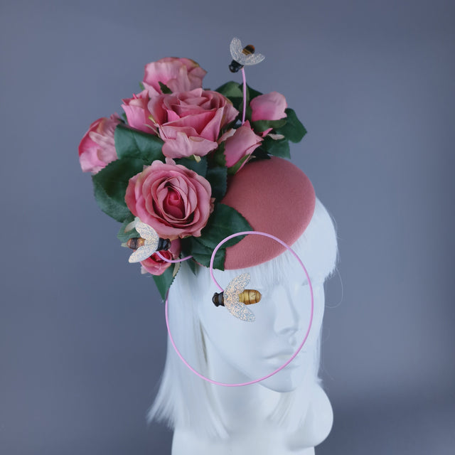 "Ayana" Pink Rose & Bees Fascinator Hat