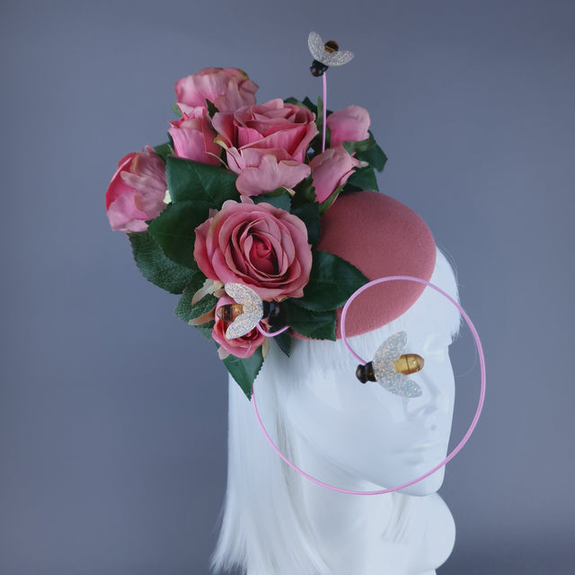 "Ayana" Pink Rose & Bees Fascinator Hat