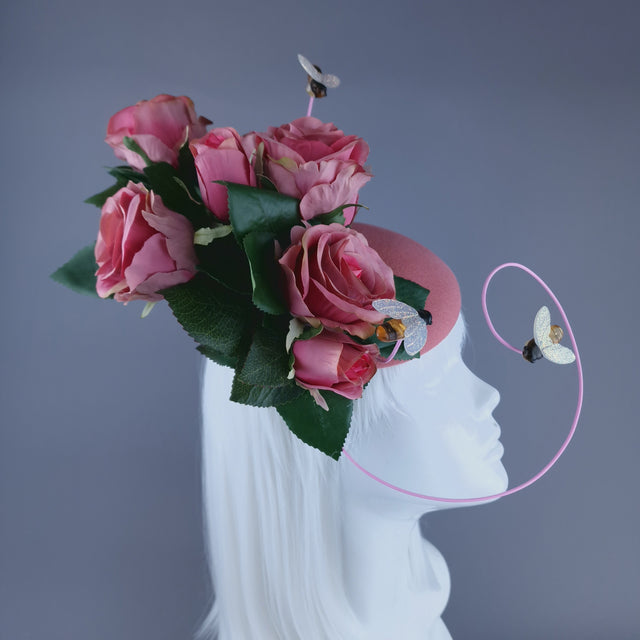"Ayana" Pink Rose & Bees Fascinator Hat