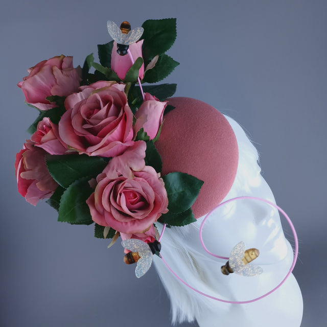 "Ayana" Pink Rose & Bees Fascinator Hat