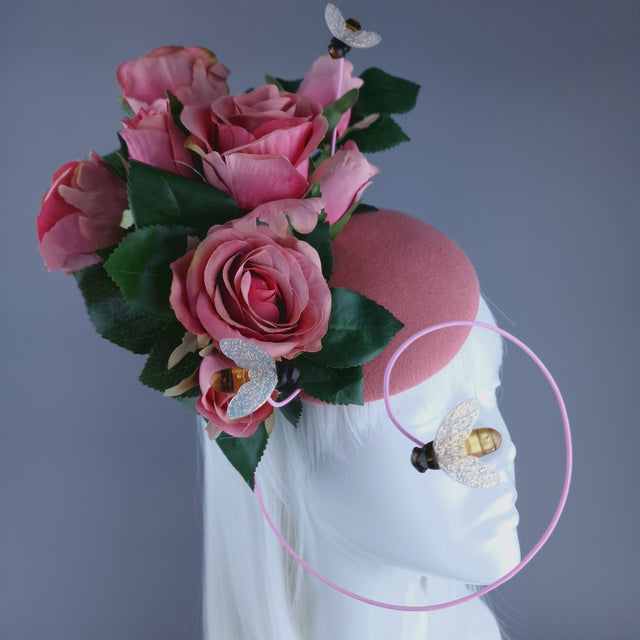 "Ayana" Pink Rose & Bees Fascinator Hat