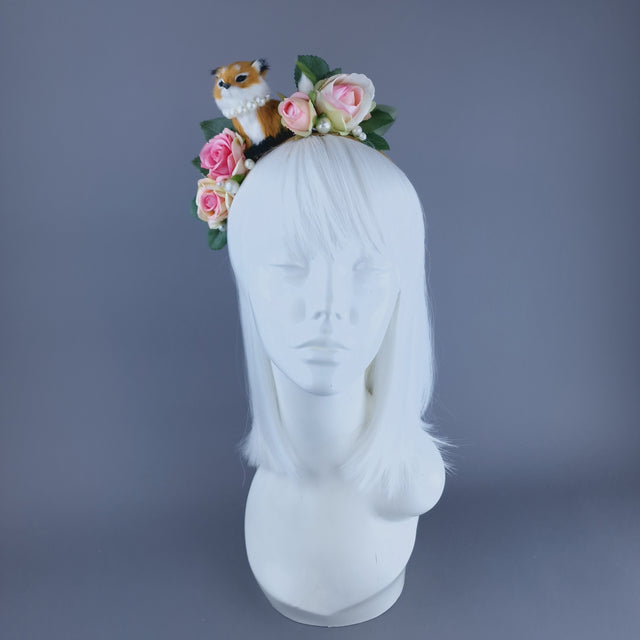 "Kit" Fox, Pearls & Pink Roses Headpiece