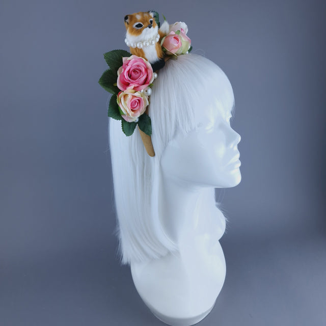 "Kit" Fox, Pearls & Pink Roses Headpiece