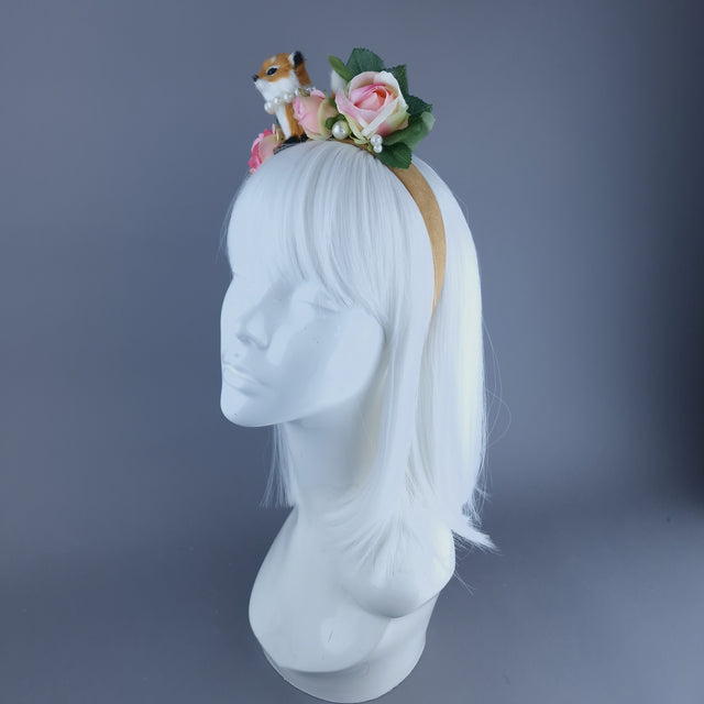 "Kit" Fox, Pearls & Pink Roses Headpiece