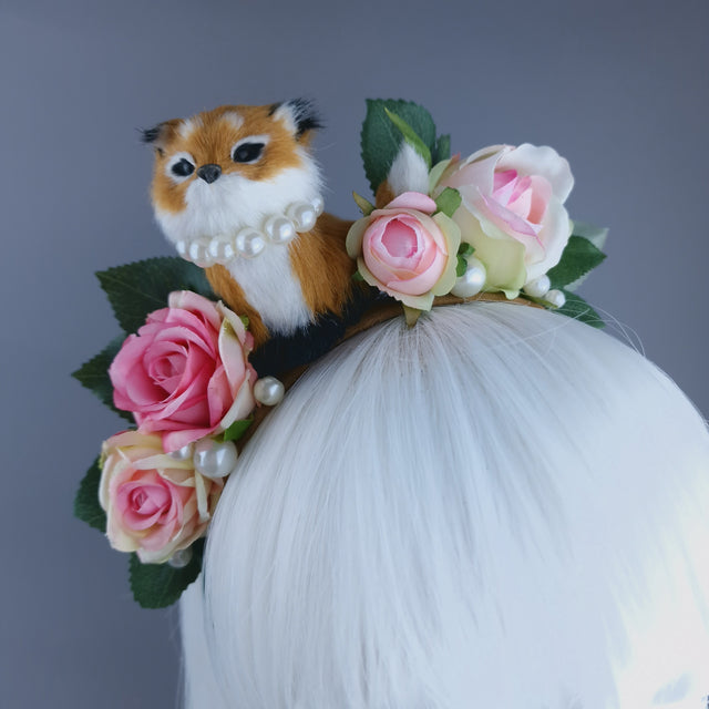 "Kit" Fox, Pearls & Pink Roses Headpiece