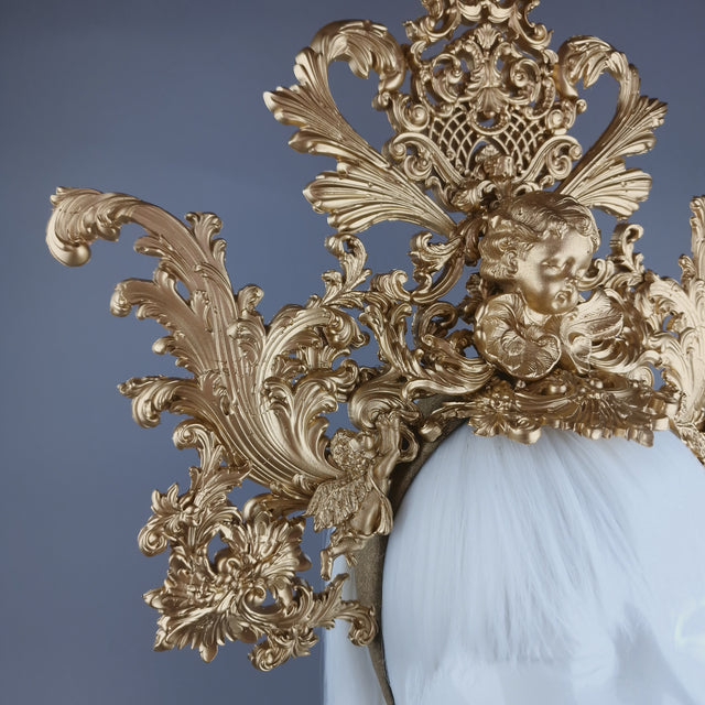 "Idol" Gold FIligree & Cherub Halo Headdress