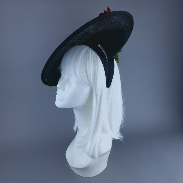 "Shesha" Gold Snake, Red Roses Black & White Polka Dot Fascinator Hat