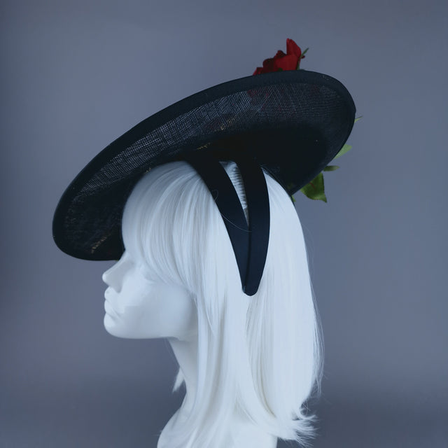 "Shesha" Gold Snake, Red Roses Black & White Polka Dot Fascinator Hat