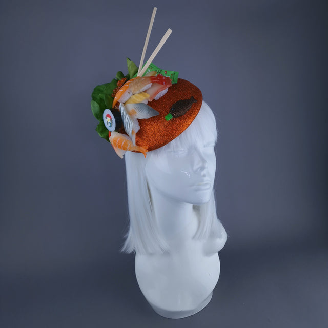 "Wasabi" Orange Sushi Food Fish Fascinator Hat