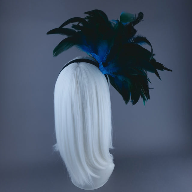 "Pirus" Teal Turquoise Flower Feather Headband Headpiece