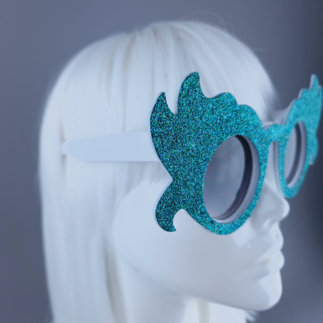 "Kira" Oversized Teal Glitter Sunglasses