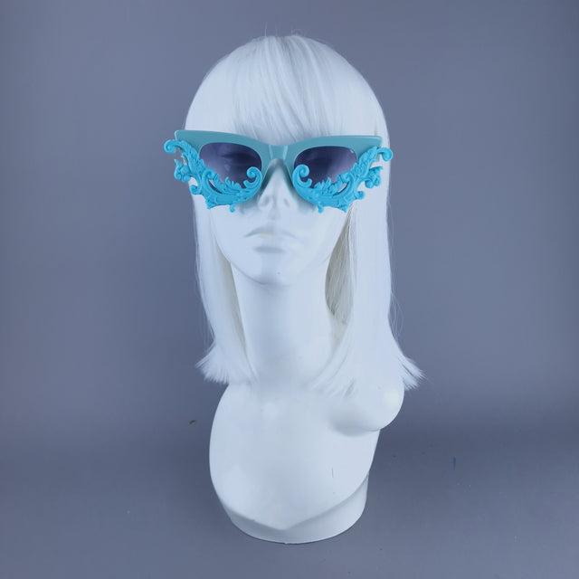 "Xenobia" Pastel Blue Cat Eye Filigree Sunglasses