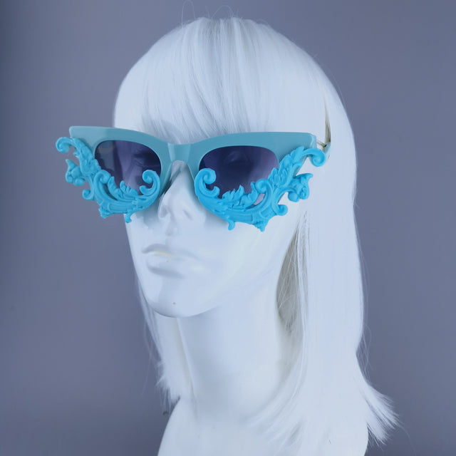 "Xenobia" Pastel Blue Cat Eye Filigree Sunglasses