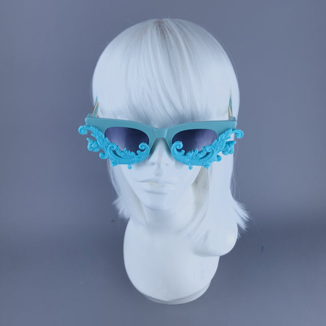 "Xenobia" Pastel Blue Cat Eye Filigree Sunglasses