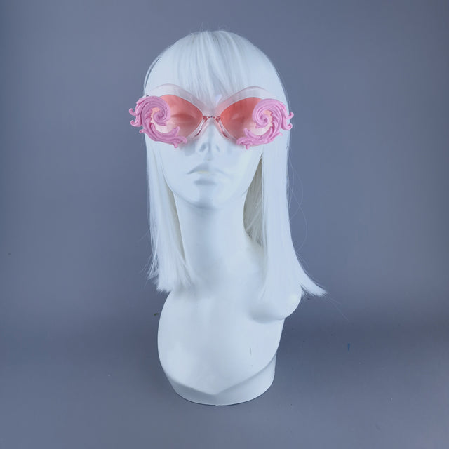 "Rue" Cat Eye Filigree Sunglasses - Pink with Pink Lenses