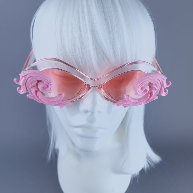 "Rue" Cat Eye Filigree Sunglasses - Pink with Pink Lenses