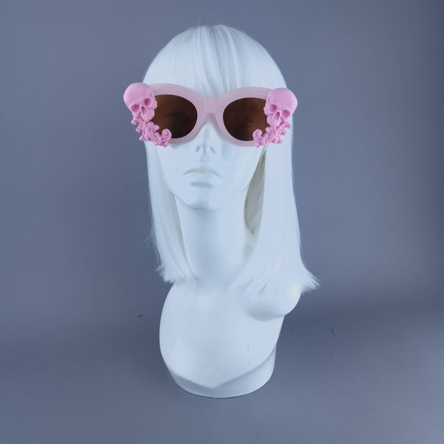 "Velika" Pastel Pink Filigree & Skull Sunglasses
