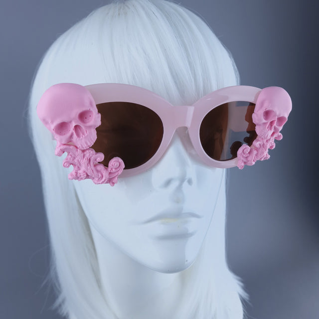 "Velika" Pastel Pink Filigree & Skull Sunglasses